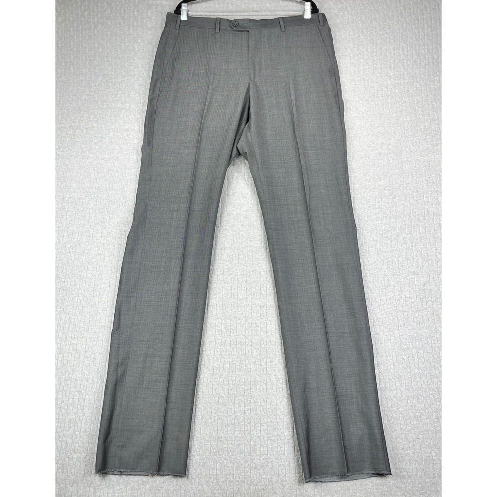 New Santorelli Roma Wool Dress Pants Mens 36x37 Grey Herringbone Made in Italy